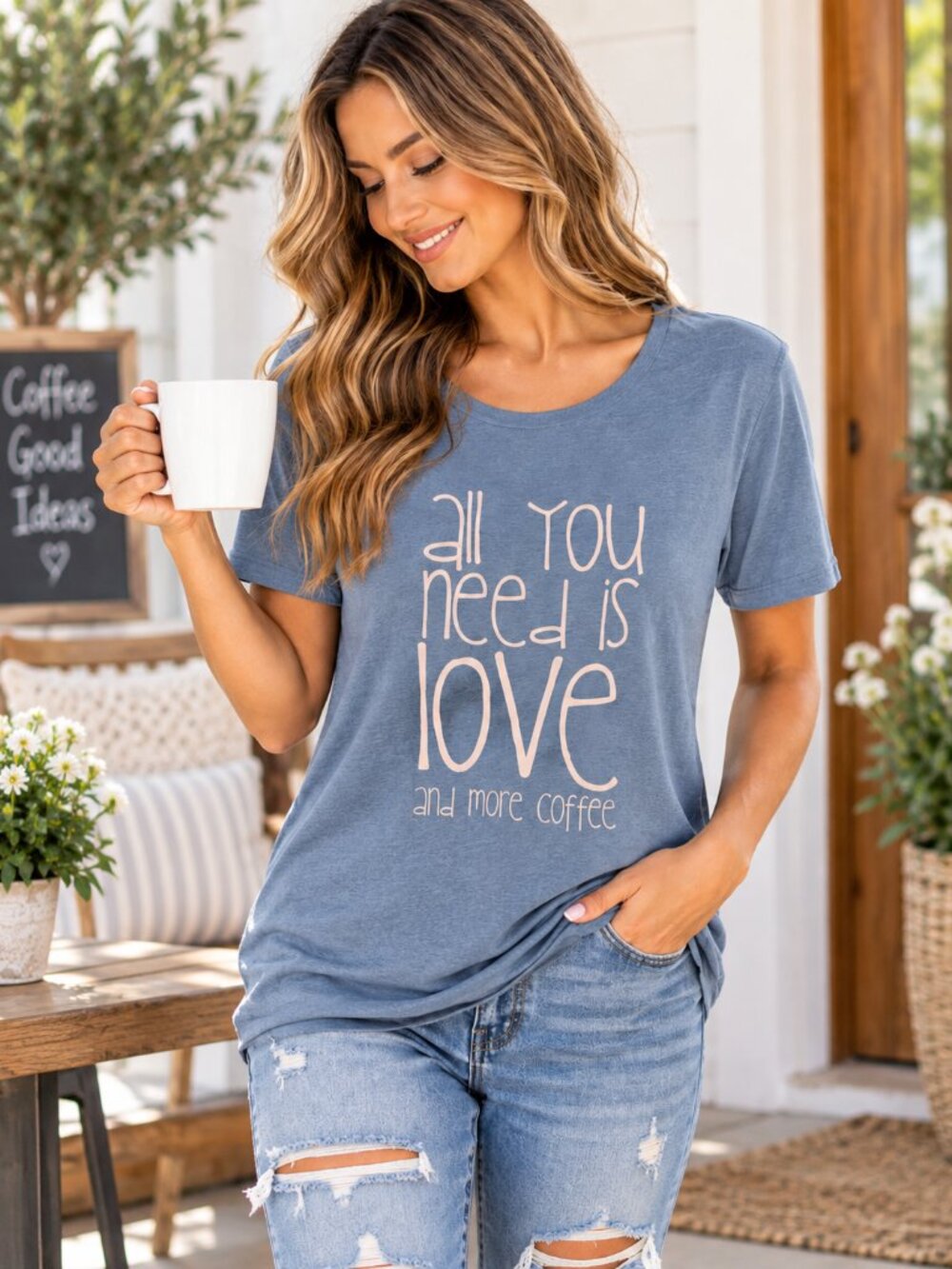 Bella Canvas Blue Graphic Short Sleeve Tee Love Coffee M